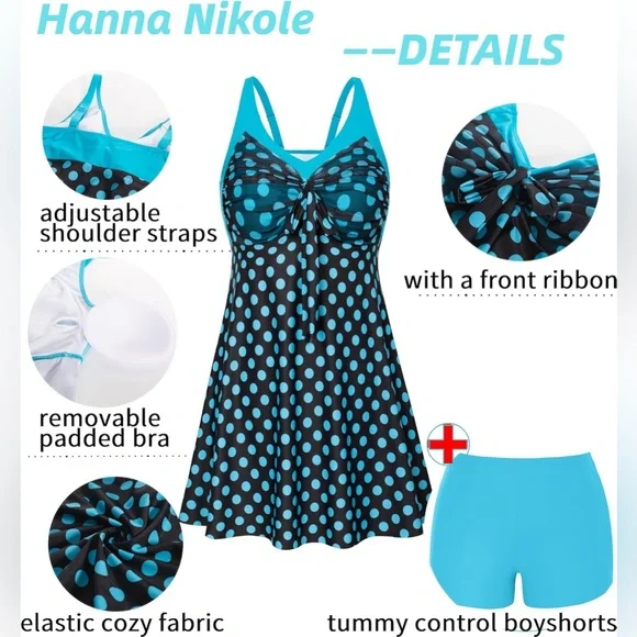 NWT - Hanna Nikole Women's Two Piece Swim Dress Plus Size Tummy Control - Picture 6 of 7